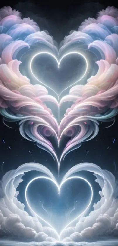 Heart-shaped cloud art with pastel hues and celestial design.