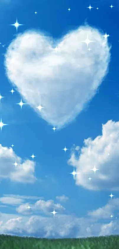 Heart-shaped cloud in blue sky mobile wallpaper.