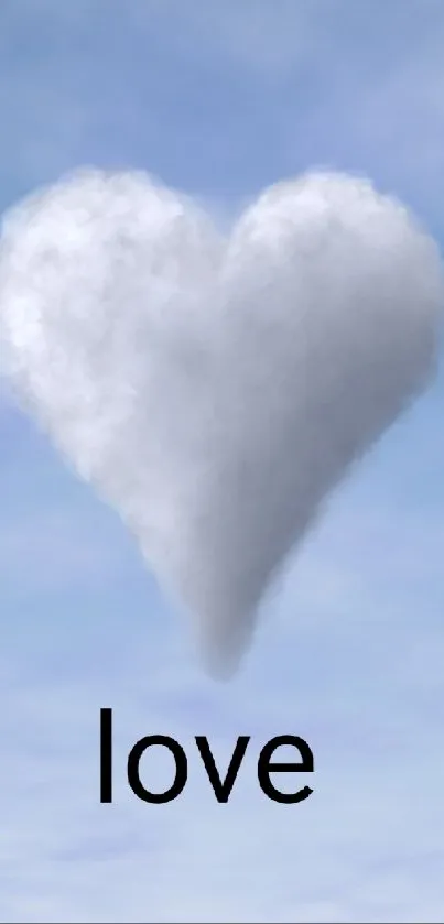 Heart-shaped cloud in a blue sky with love text