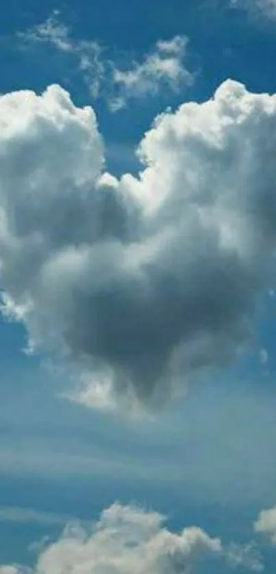 Heart-shaped cloud with blue sky background, perfect for phone wallpaper.