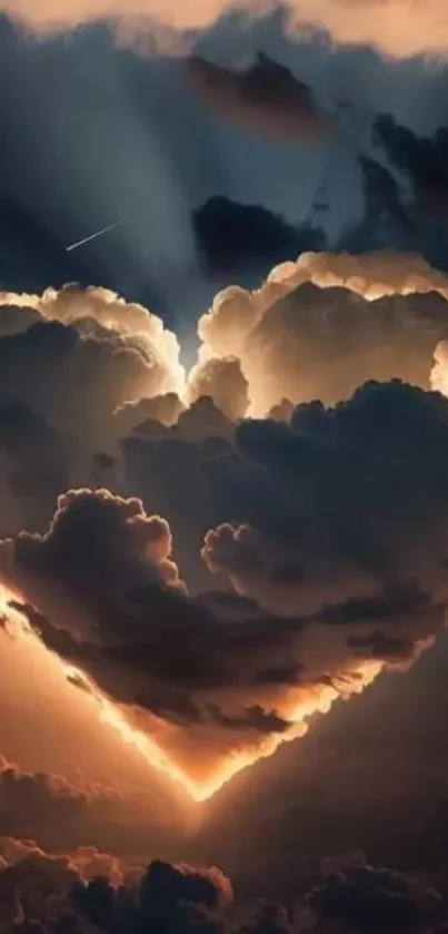 Heart-shaped cloud formation with sunset hues.