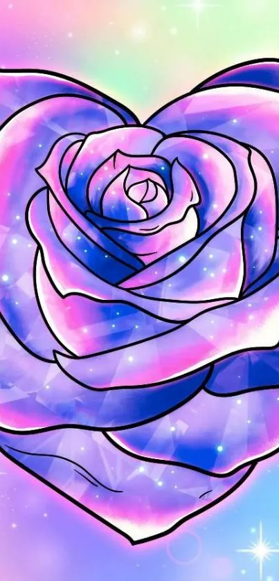 Heart-shaped cosmic rose with starry background in purple and pink hues.