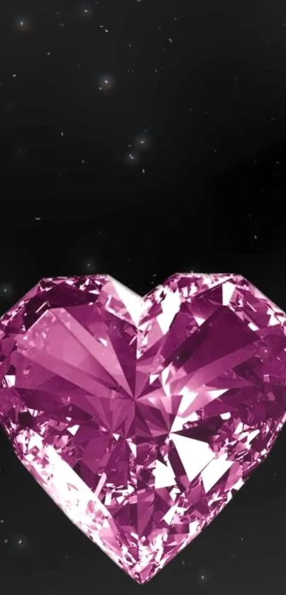 Heart-shaped pink crystal diamond on starry night background