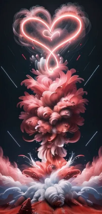 Heart-shaped explosion in dreamy pink hues on a mobile wallpaper.