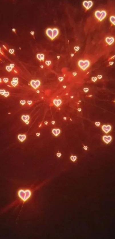 Heart fireworks light up the night sky in a romantic display.