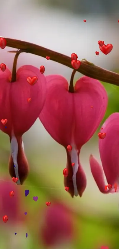 Heart-shaped pink flowers with tiny red hearts, creating a romantic vibe.