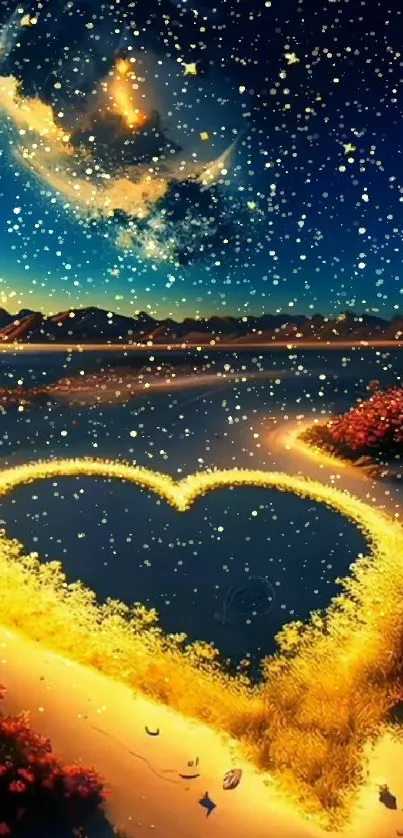 Heart-shaped galaxy view with vivid night sky.