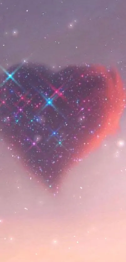 Heart-shaped galaxy with stars in a dreamy purple sky.