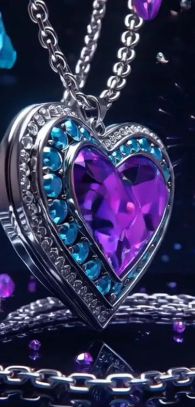 Heart-shaped gemstone pendant with vibrant colors and intricate details.