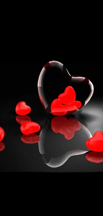 Heart-shaped red glass on black surface.