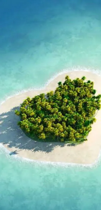 Heart-shaped island with lush greenery in turquoise waters.