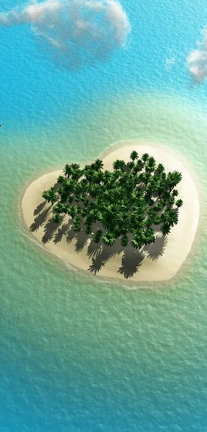 Heart-shaped island in turquoise ocean scenery wallpaper.