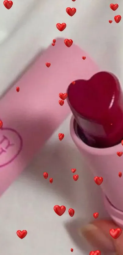 Heart-shaped pink lip balm on a white surface.