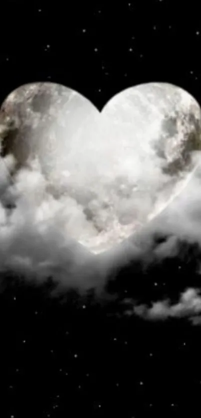 Heart-shaped moon with clouds in night sky wallpaper.