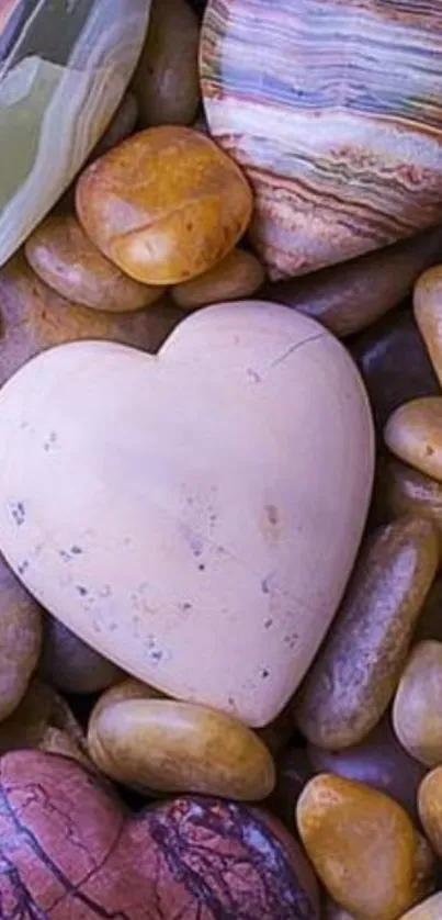 Heart-shaped stones on pebbles background.