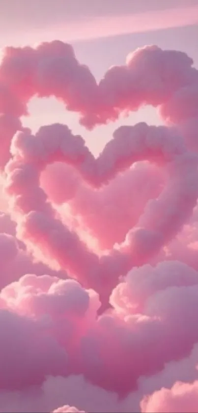 Heart-shaped pink clouds in a dreamy sky.