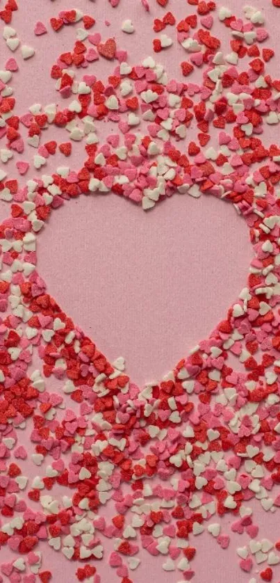 Heart-shaped pink and red confetti wallpaper.