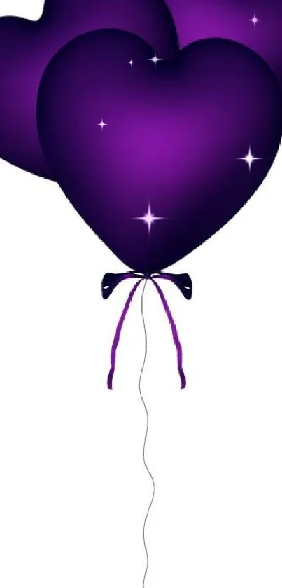 Heart-shaped purple balloons against a white background.