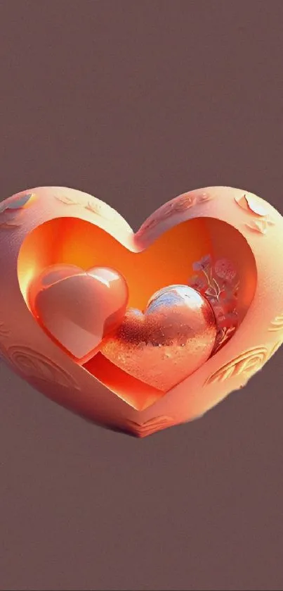 Romantic heart-shaped mobile wallpaper in warm pink and orange hue.