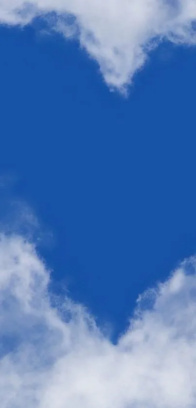 Heart-shaped blue sky surrounded by fluffy clouds wallpaper.