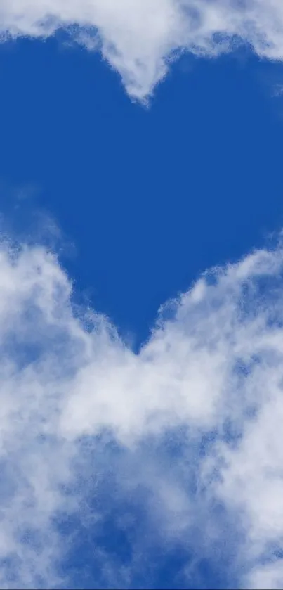 Heart-shaped blue sky surrounded by white clouds wallpaper.