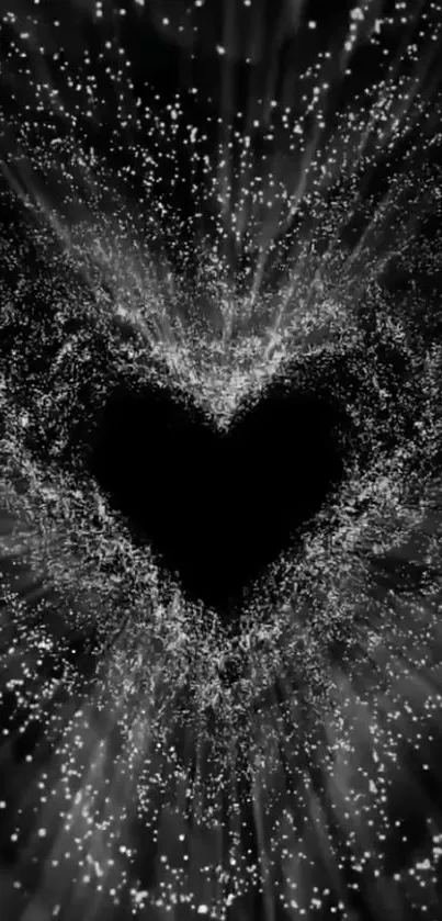 Heart-shaped starry burst on a black background