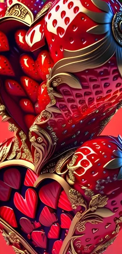 Heart-shaped strawberries in luxury art design.