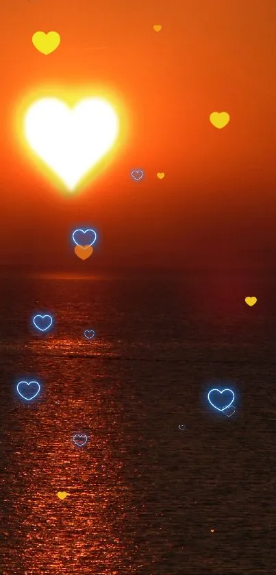 Romantic heart-shaped sunset over ocean wallpaper.