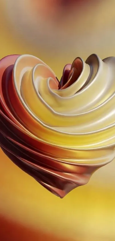 3D heart-shaped vortex in warm colors as a mobile wallpaper.