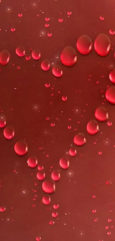 Heart-shaped water droplets on a red background.