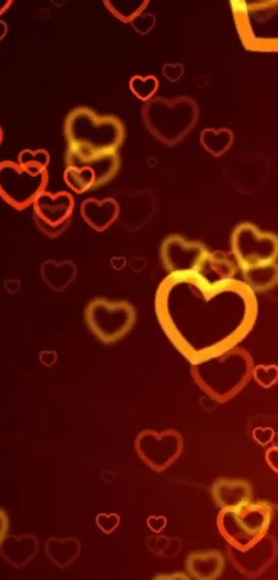 Glowing heart-themed wallpaper with red and orange hues on a dark background.