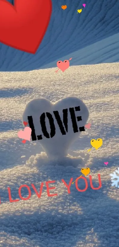 Heart design on snowy background mobile wallpaper.