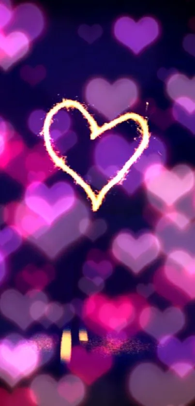 Neon heart shapes glowing on dark background wallpaper.