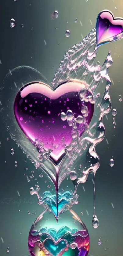 Purple heart splash digital art wallpaper with vibrant colors and dynamic design.