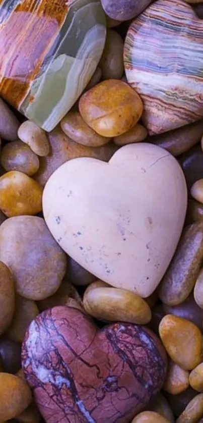 Heart-shaped stones and pebbles wallpaper.