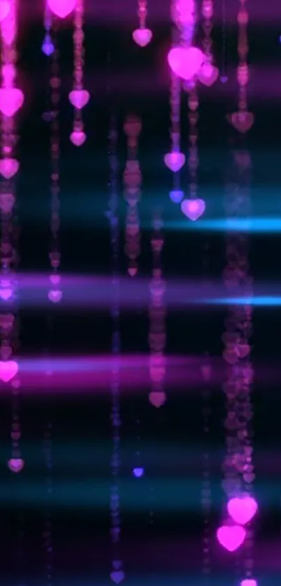 Abstract pink heart mobile wallpaper with dark dreamy background.