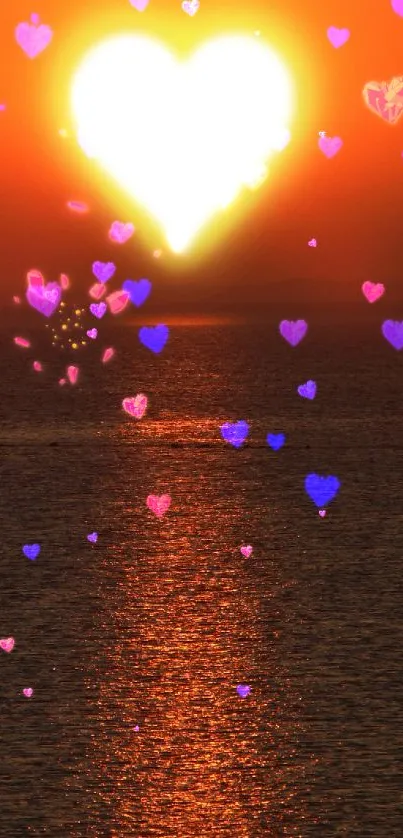 Heart-shaped sunset over calm ocean waters.