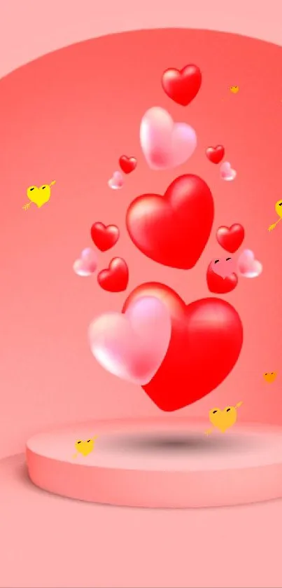 Vibrant pink and red heart wallpaper for mobile devices.