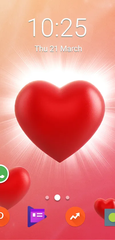 Heart-themed mobile wallpaper with glowing red hearts.