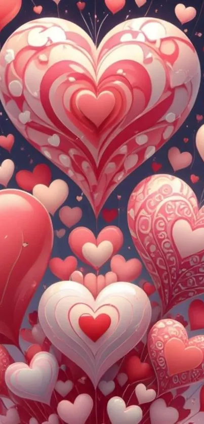Heart-themed wallpaper with pink hearts.