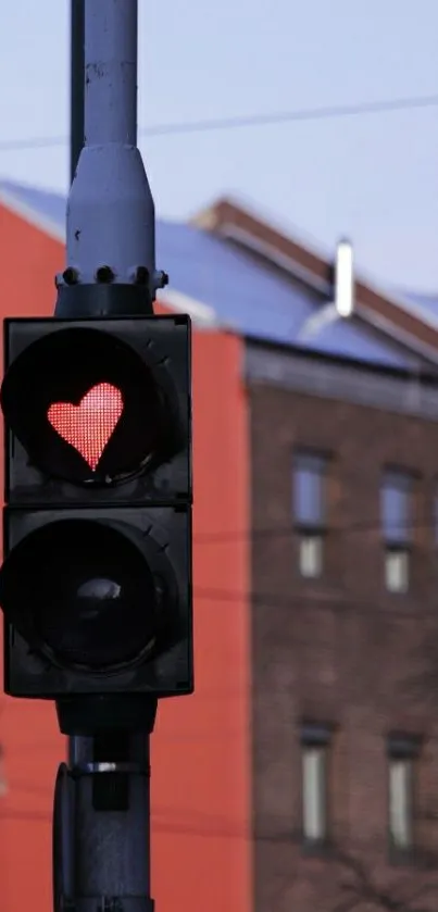 Heart traffic light in urban setting wallpaper.