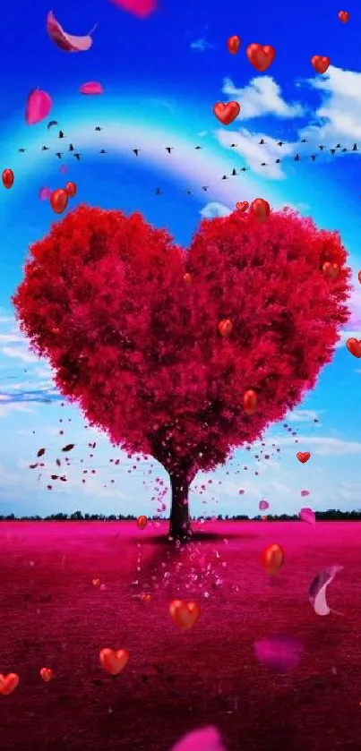 Heart-shaped tree against vivid blue sky.