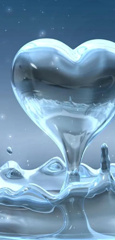 Heart-shaped water splash in blue mobile wallpaper.