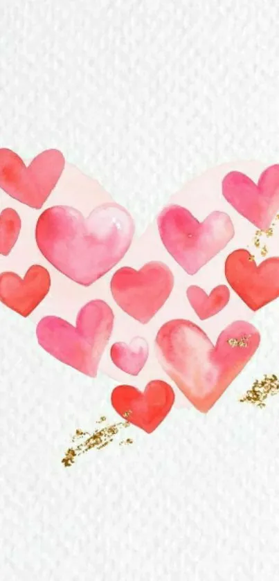 Watercolor heart design with pinks and gold accents on a soft background.