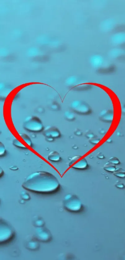 Red heart with blue water droplets background wallpaper