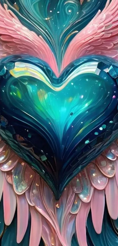 Heart with vibrant wings mobile wallpaper.
