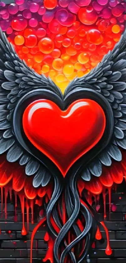 Vibrant heart with wings on a colorful background wallpaper.