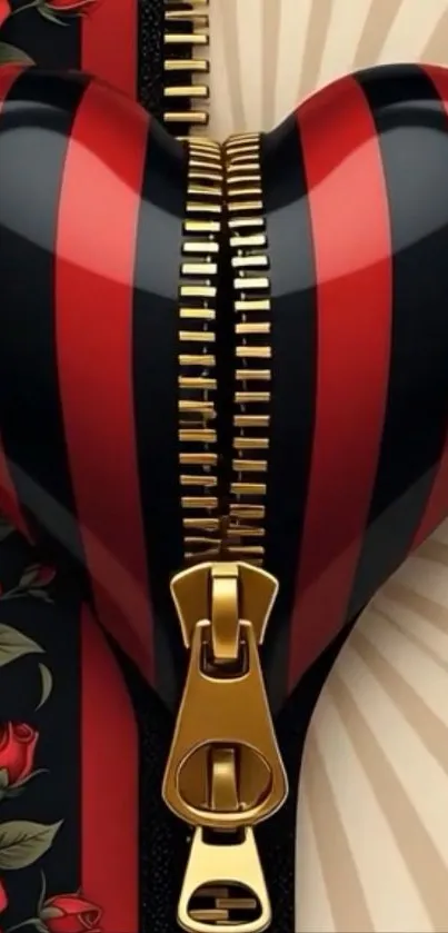 Heart design with zipper and floral background.