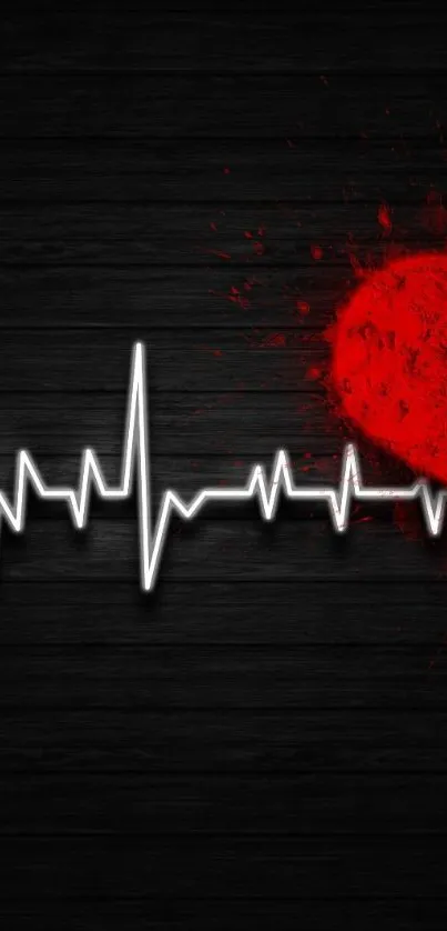 Red heart and heartbeat on dark background wallpaper.