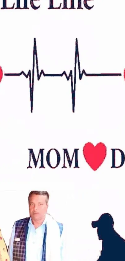 Family-themed wallpaper with lifeline heart design.